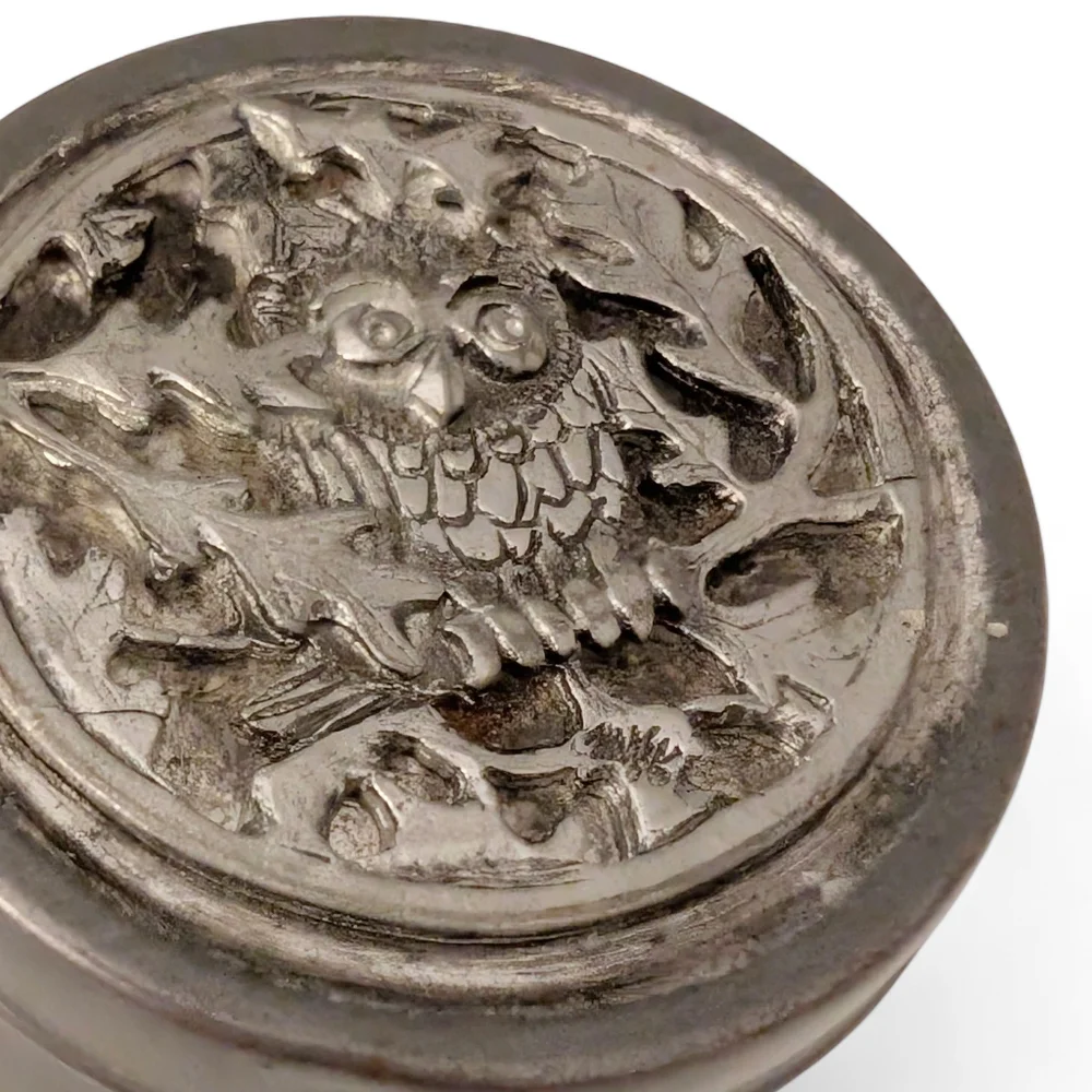 VINTAGE Metzke Pewter Owl Box Trinket Jewelry Collectible 1970s